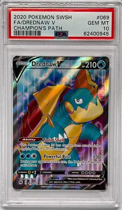 2020 Pokemon SWSH Champion's Path Full Art #069 Drednaw V PSA GEM MINT 10 - Image 1