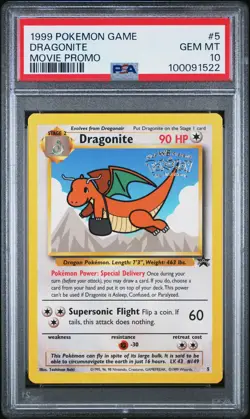 1999 POKEMON GAME MOVIE PROMO #5 DRAGONITE PSA 10 - Image 1
