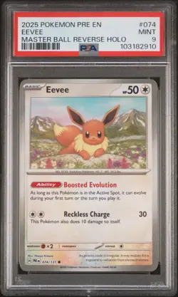 2025 POKEMON PRE EN-PRISMATIC EVOLUTIONS MASTER BALL REVERSE HOLO EEVEE PSA 9 - Image 1