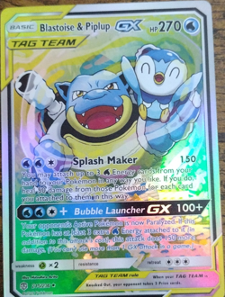 Pokemon Blastoise & Piplup GX Full Art Ultra Rare Holo Cosmic Eclipse 215/236 - Image 1