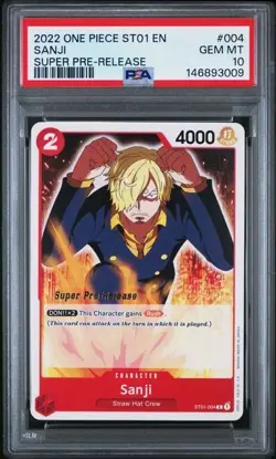 2022 ONE PIECE 004 SANJI SUPER PRE-RELEASE PSA 10 GEM MINT - Image 1