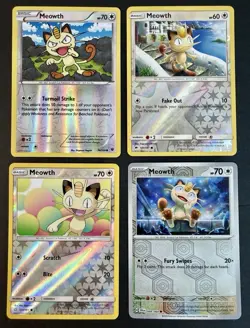 Meowth Pokemon TCG - Lot Of 4 Reverse Holo Cards All-NM/M Excellent 2016-2024 - Image 1
