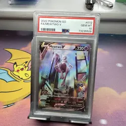 Pokemon Mewtwo v TCG Card PSA 10, 072/078, SWSH Pokemon Go - Image 1