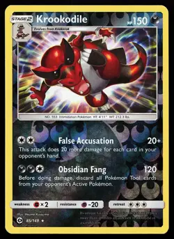 Krookodile 85/149 Reverse Holo Rare Sun & Moon Base Set Pokemon Card - Image 1