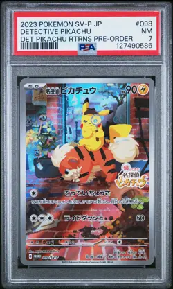 2023 POKEMON JAPANESE SV-P PROMO #098 DETECTIVE PIKACHU PSA 7 - Image 1