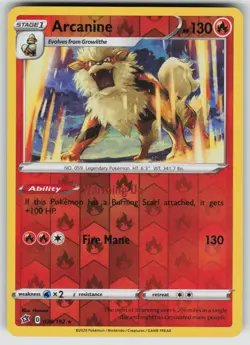 ARCANINE 028/192 RARE REBEL CLASH POKEMON REVERSE HOLO NEAR MINT - Image 1
