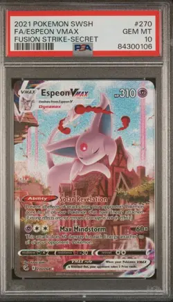 2021 POKEMON SWORD & SHIELD FUSION STRIKE #270 FA/ESPEON VMAX PSA 10 - Image 1