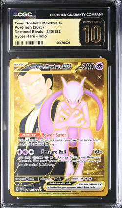 Pokemon Team Rocket's Mewtwo ex 240/182 Destined Rivals CGC Pristine 10 - Image 1