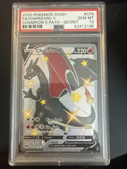 2020 POKEMON SWORD & SHIELD CHAMPION'S PATH SECRET FULL ART/CHARIZARD V PSA 10 - Image 1