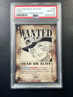 2025 ONE PIECE OP13-CARRYING ON HIS WILL WANTED ALTERNATE ART 120 SABO PSA 10 A3 - Image 1