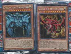 Yugi's Slifer the Sky Dragon + Obelisk the Tormentor Secret Rare Egyptian God NM - Image 1