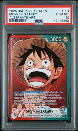 2025 ONE PIECE OP13-CARRYING ON HIS WILL ALTERNATE ART MONKEY D. LUFFY PSA 10 - Image 1