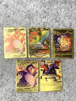 Set of 5 Charizard Gold Foil Fan Art Display Cards - Image 1