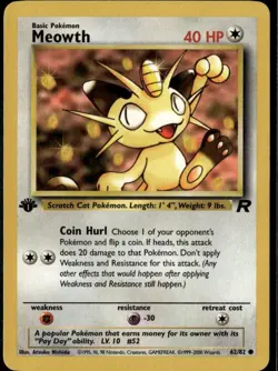 Meowth Common Team Rocket 62/82 Colorless 1st Edition Pokemon Card - Image 1