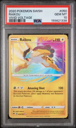 2020 POKEMON SWORD & SHIELD VIVID VOLTAGE #050 RAIKOU PSA 10 - Image 1