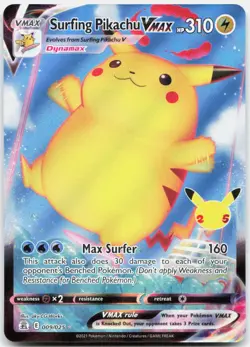 Pokemon TCG Surfing Pikachu VMAX Celebrations Ultra Rare 009/025 Holo - Image 1