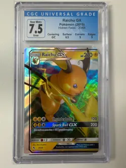2019 POKEMON RAICHU GX HIDDEN FATES 20/68 ERROR MISCUT CGC 7.5 - Image 1