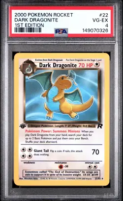 2000 POKEMON ROCKET 1ST EDITION #22 DARK DRAGONITE PSA 4 - Image 1
