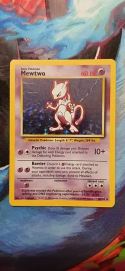 Pokemon Mewtwo Holo Rare Card #10/102 Base Set WOTC TCG English - Image 1