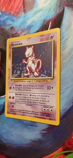 Pokemon Mewtwo Holo Rare Card #10/102 Base Set WOTC TCG English - Image 2