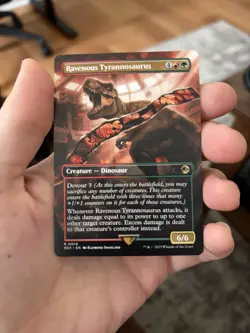MTG Ravenous Tyrannosaurus Borderless Card Jurassic World Magic the Gathering - Image 1