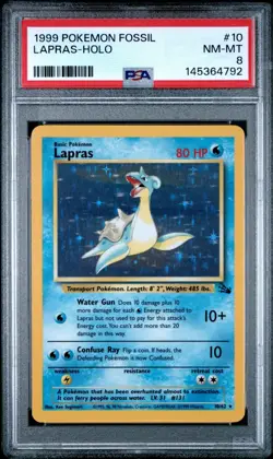 1999 Pokemon Fossil Lapras 10 Holo FRESHLY GRADED PSA 8 NEAR MINT-MINT - Image 1