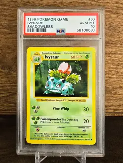 Pokemon Card Ivysaur Base Set Shadowless #30 PSA 10 Gem Mint Vintage - Image 1