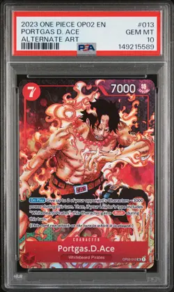 2023 ONE PIECE OP02-PARAMOUNT WAR ALTERNATE ART #013 PORTGAS D. ACE PSA 10 - Image 1