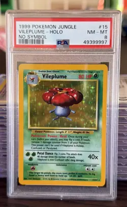 1999 Pokemon Jungle #15 Vileplume No Symbol Error Holo Card GRADED PSA 8 NM-MT - Image 1
