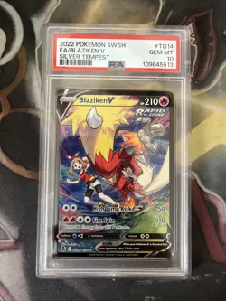 2022 POKEMON SWORD & SHIELD SILVER TEMPEST #TG14 FULL ART/BLAZIKEN V PSA 10 - Image 1