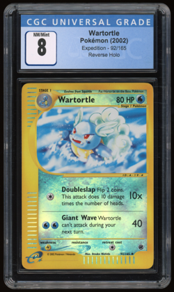 2002 POKEMON EXPEDITION 92/165 WARTORTLE REVERSE HOLO CGC 8 - Image 1