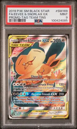 2019 Pokemon SM Black Star Promo Eevee & Snorlax Tag Team GX #SM169 PSA 9 - Image 1
