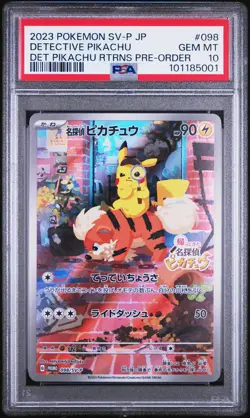 2023 POKEMON JAPANESE SV-P PROMO #098 DETECTIVE PIKACHU PSA 10 - Image 1