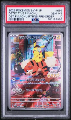 2023 POKEMON JAPANESE SV-P PROMO #098 DETECTIVE PIKACHU PSA 10 - Image 1