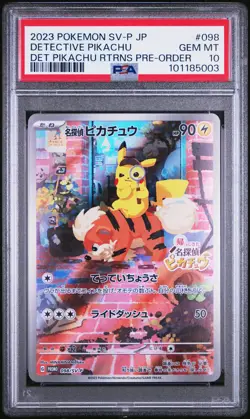 2023 POKEMON JAPANESE SV-P PROMO #098 DETECTIVE PIKACHU PSA 10 - Image 1