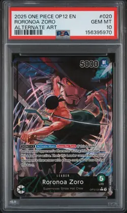 2025 ONE PIECE OP12-LEGACY OF THE MASTER ALTERNATE ART #020 RORONOA ZORO PSA 10 - Image 1
