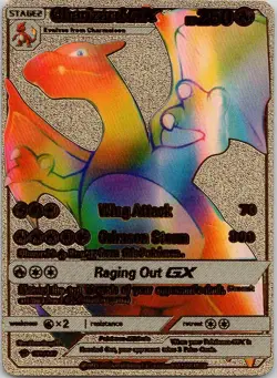 Pokemon Gold Foil Fan Art Card CHARIZARD GX 250HP 150/147 Rainbow - Image 1