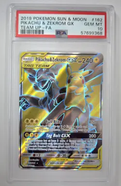 PSA 10 Pikachu & Zekrom GX 162/181 Tag Team Full Art Gem Mint English Pokemon - Image 1