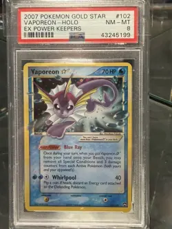 2007 POKEMON EX POWER KEEPERS GOLD STAR #102 VAPOREON-HOLO PSA 8 - Image 1