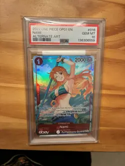 Nami OP01-016 PSA 10 Alt Art Alpha Wave 1 Pre-Errata One Piece Romance Dawn Eng - Image 1