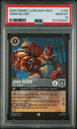2024 DISNEY LORCANA EN 6-AZURITE SEA #194 JOHN SILVER - STERN CAPTAIN PSA 10 - Image 1