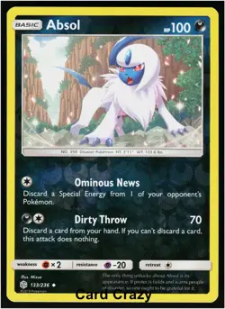 Absol 133/236 Reverse Holo - SM - Cosmic Eclipse Pokemon Card (NM) - Image 1
