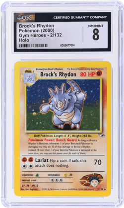 2000 Pokemon Gym Heroes Brock's Rhydon Holo #2 CGC 8 - Image 1