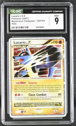 CGC 9 MINT Lucario LV.X 2007 Mysterious Treasures 122/123 Holo Pokemon Card - Image 1