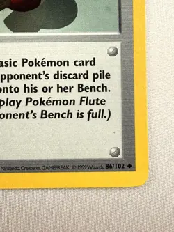 Pokemon Flute Base Set Shadowless 86/102 1st Edition Uncommon Card - Image 5