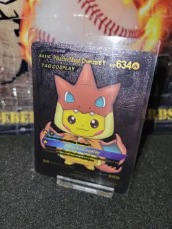 Pokemon Pikachu Mega Charizard Y Tag Cosplay Hp634 Black Foil Fan Art Card - Image 1