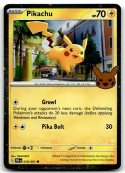 Pikachu 018/091 Holo Holo Rare Trick or Trade BOOster 2024 Pokemon LP - Image 1