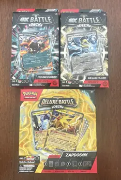 Pokemon Ex Battle Deck Lot: Houndoom ex, Melmetal ex, Deluxe Zapdos ex Miraidon - Image 1