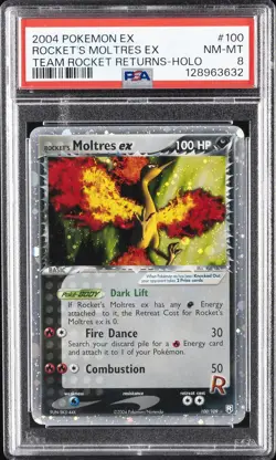 2004 POKEMON EX TEAM ROCKET RETURNS #100 ROCKET'S MOLTRES EX-HOLO PSA 8 - Image 1
