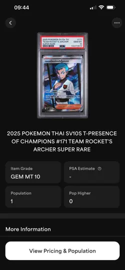 Pokemon Team Rocket's Archer Trainer Super Rare Holo SV10s Thai PSA 10 #171 2025 - Image 3